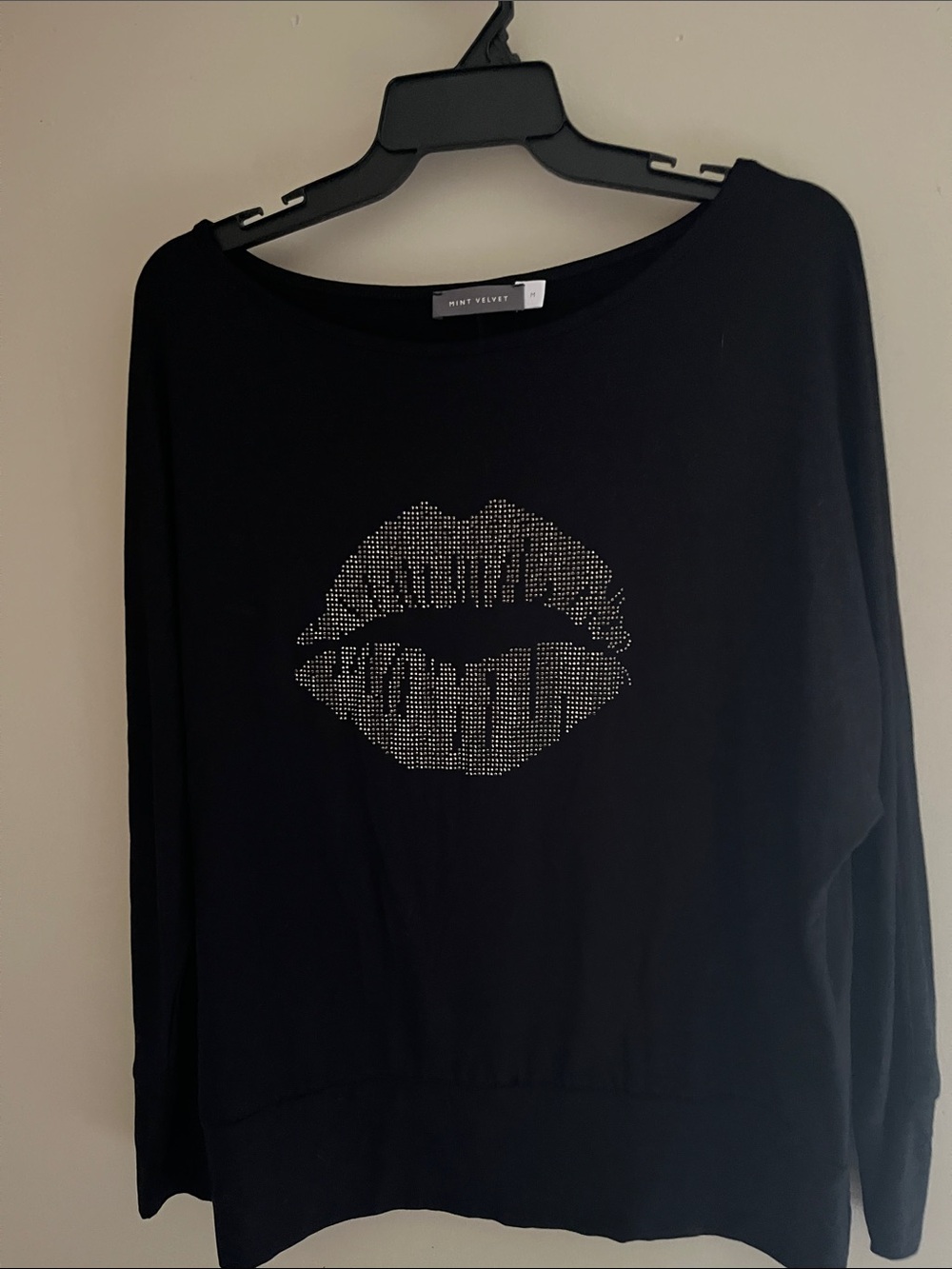 Mint Velvet Black Rhinestone Lip Sweatshirt